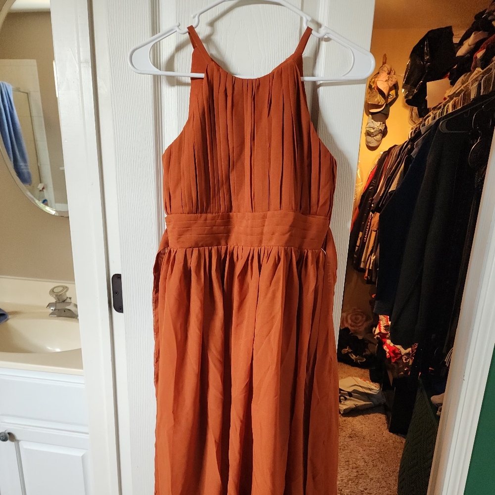 Junior Bridesmaid Dress Rust Orange Maxi Dress